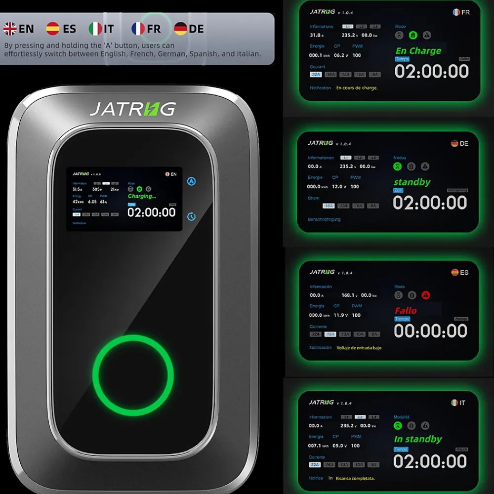 Jatrhg S1 borne de recharge IP66 pour véhicules électriques, 22 kW / 32 A, triphasé, avec câble type 2 de 12 m