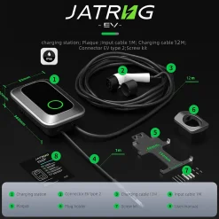 Jatrhg Borne Recharge Voiture Électrique-S1 borne de recharge IP66 pour véhicules électriques, 7,2 kW / 32 A, monophasé, avec câble type 2 de 12 m