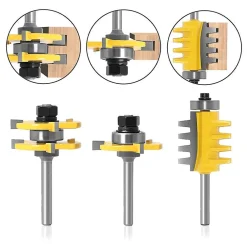 Deko Jeu de 3 mèches de burin en carbure à tige de 6mm, coupe-langue et rainure à 3 cannelures, outils de menuiserie en forme de T pour