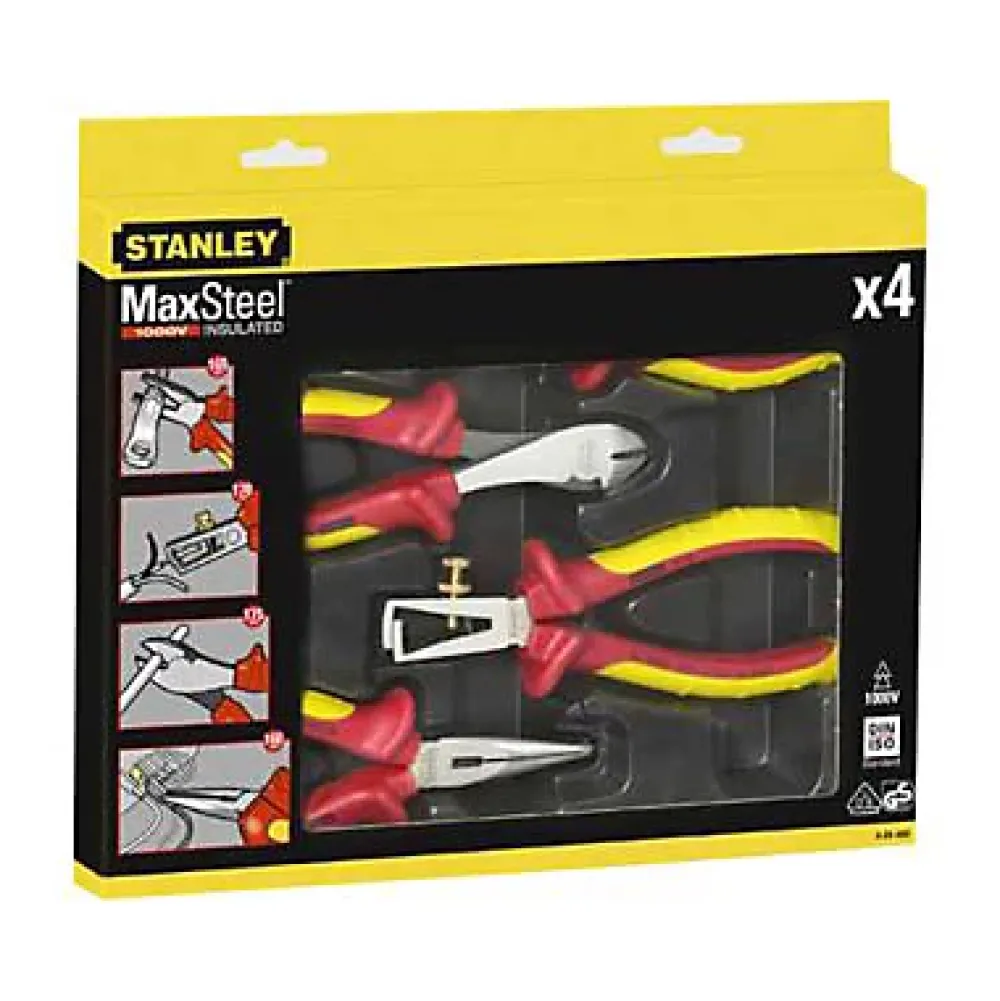 Stanley Pince À Dénuder-Jeu de 4 pinces isolées certifiées VDE 4-84-489 en acier à haute teneur en chrome, poignée bi matière