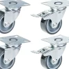 Parnells Jeu de 4 - roulettes pivotantes/freinées série 100 50mm gris TPR-caoutchouc sur polypropylène