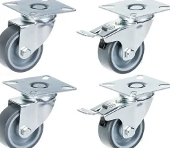 Parnells Jeu de 4 - roulettes pivotantes/freinées série 100 50mm gris TPR-caoutchouc sur polypropylène
