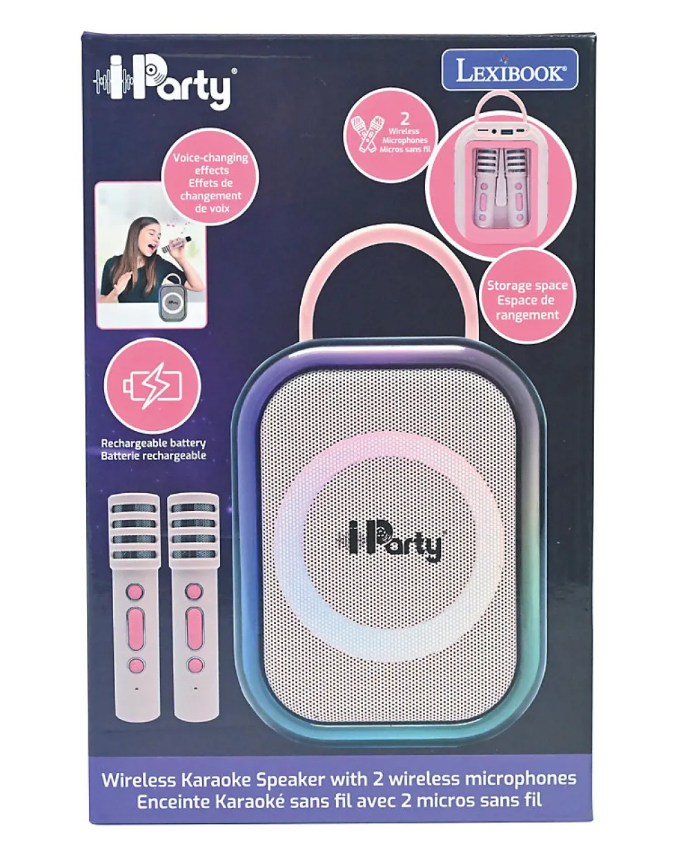 Lexibook Enceinte, Écouteur Et Casque-Karaoke Bluetooth Rose avec 2 micros sans fil