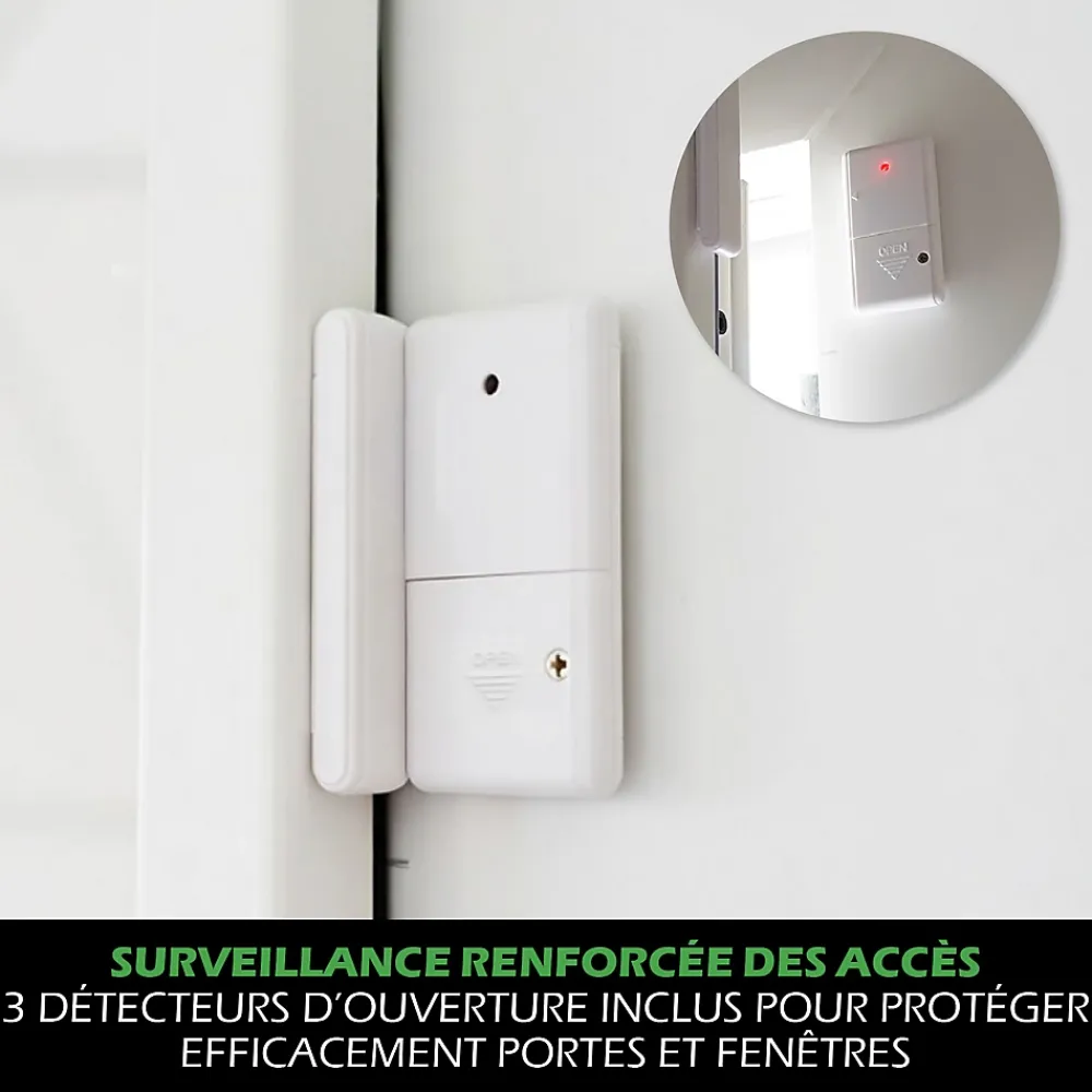 Kyf Kit Alarme autonome détection de mouvement Eclairage alerte intégré détecteur ouverture x3 et télécommande x2