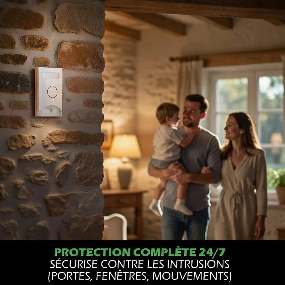 Kyf Alarme Sans Fil-Kit Alarme autonome détection de mouvement Eclairage alerte détecteur ouverture et télécommande