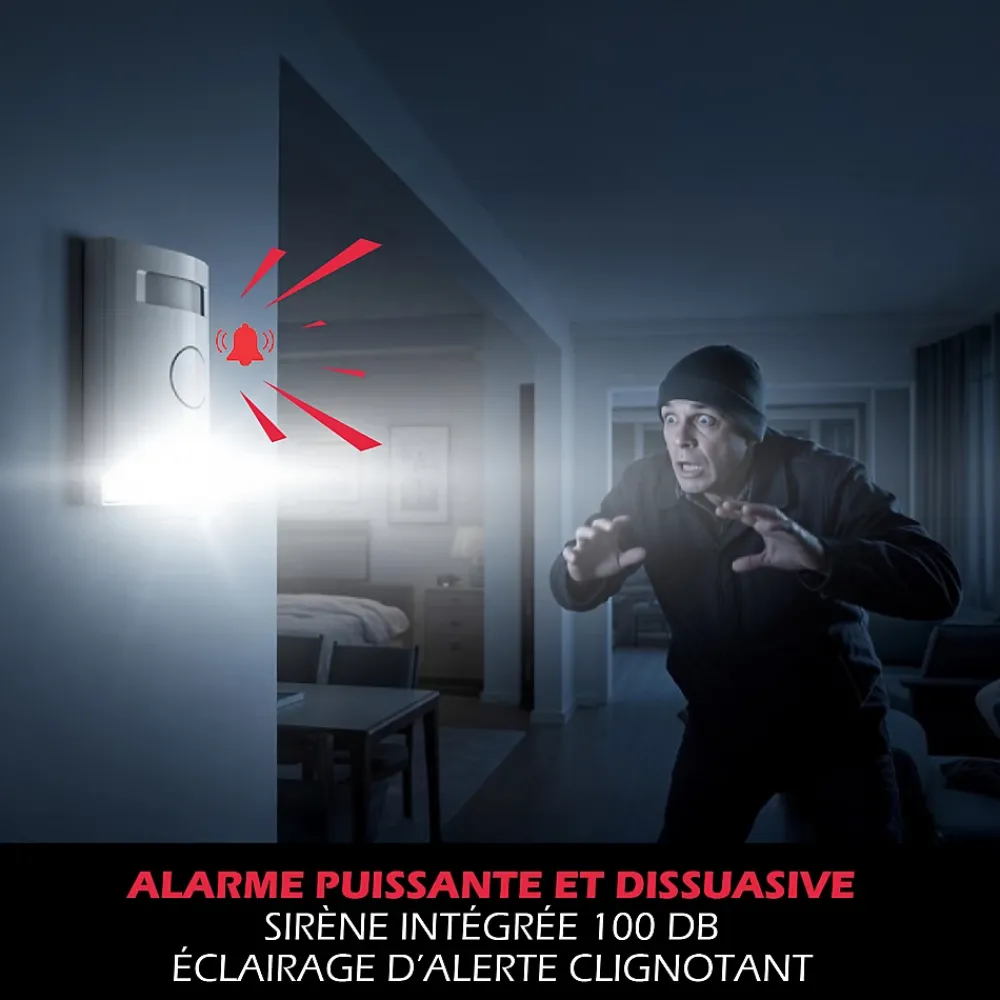 Kyf Alarme Sans Fil-Kit Alarme autonome détection de mouvement Eclairage alerte détecteur ouverture et télécommande