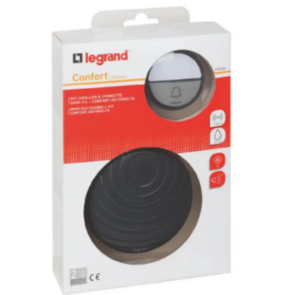Legrand Sonnette Et Carillon-Kit Confort carillon et sonnette sans fil avec 15 mélodies alimentation par piles - anthracite