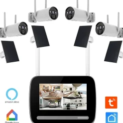 Kyf KIT écran 7p enregistreur 4MP ULTRA HD, 4 Caméras rechargeables, 4 Panneaux solaire
