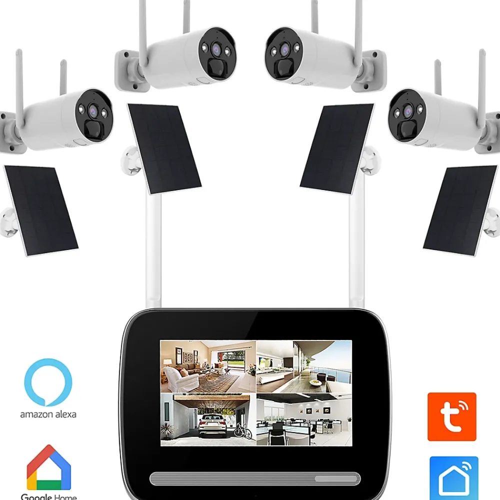 Kyf KIT écran 7p enregistreur 4MP ULTRA HD, 4 Caméras rechargeables, 4 Panneaux solaire