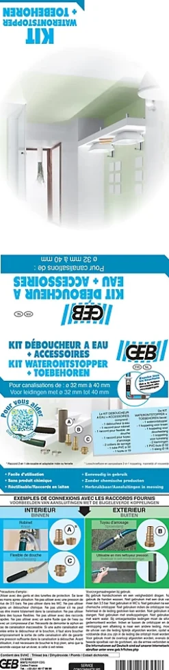 Geb Déboucheur Ventouse-Kit déboucheur à eau canalisation ø32-40 mm