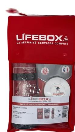 Détecteur De Fumée|Détecteur De Fumée-Kit de sécurité Lifebox (détecteur de fumée 10 ans, extincteur 1 kilo Poudre ABC, couverture anti feu 1mx1m)