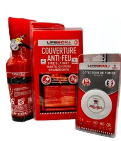 Détecteur De Fumée|Détecteur De Fumée-Kit de sécurité Lifebox (détecteur de fumée 10 ans, extincteur 1 kilo Poudre ABC, couverture anti feu 1mx1m)