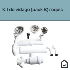 Not Available Kit de vidage B manuel évier avec panier acier inoxydable 1,5 ou 2 bacs