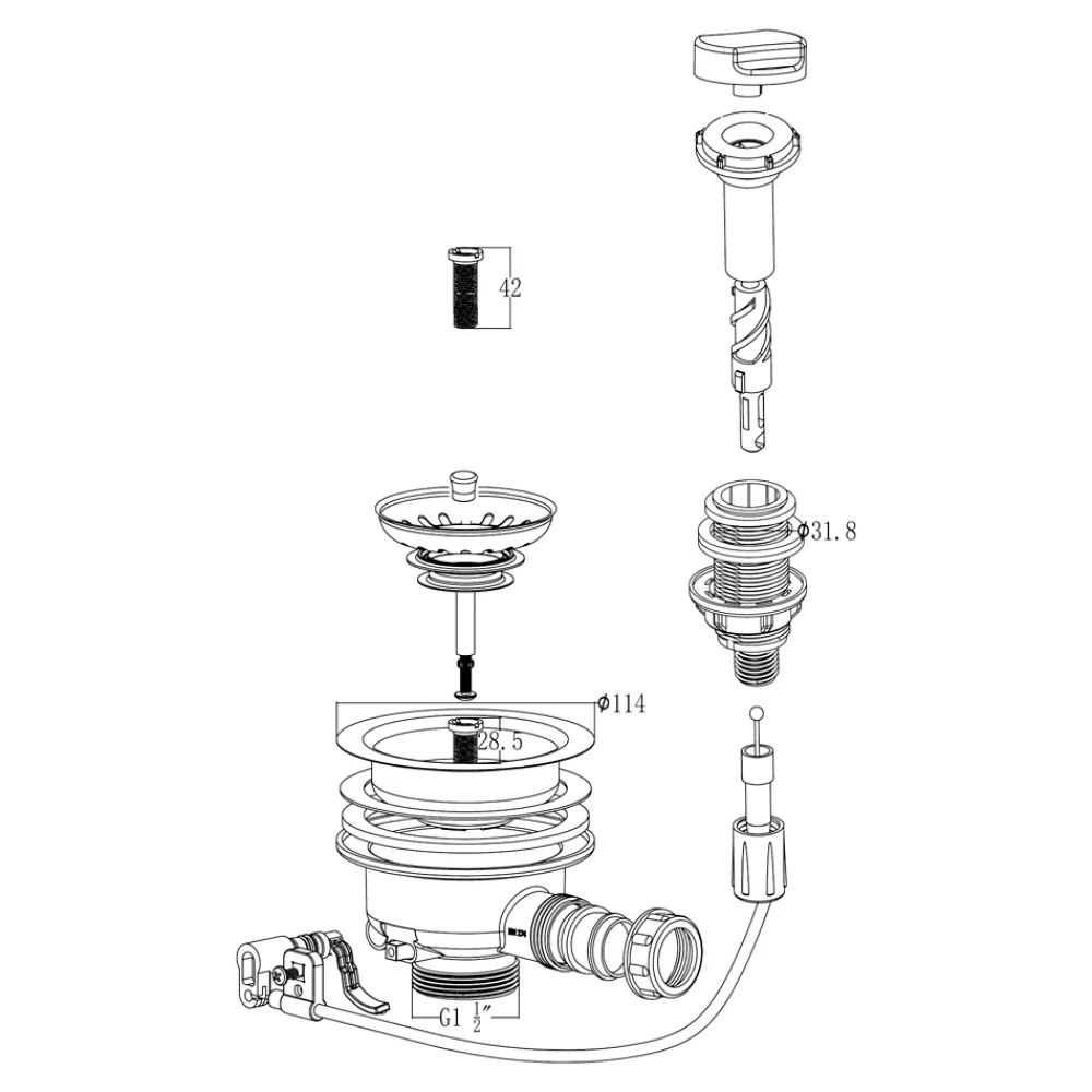 Evacuation D'Évier-Kit de vidage C automatique évier avec panier acier inoxydable