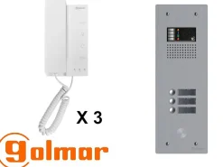 Golmar Kit interphone avec 3 combinés Collectif