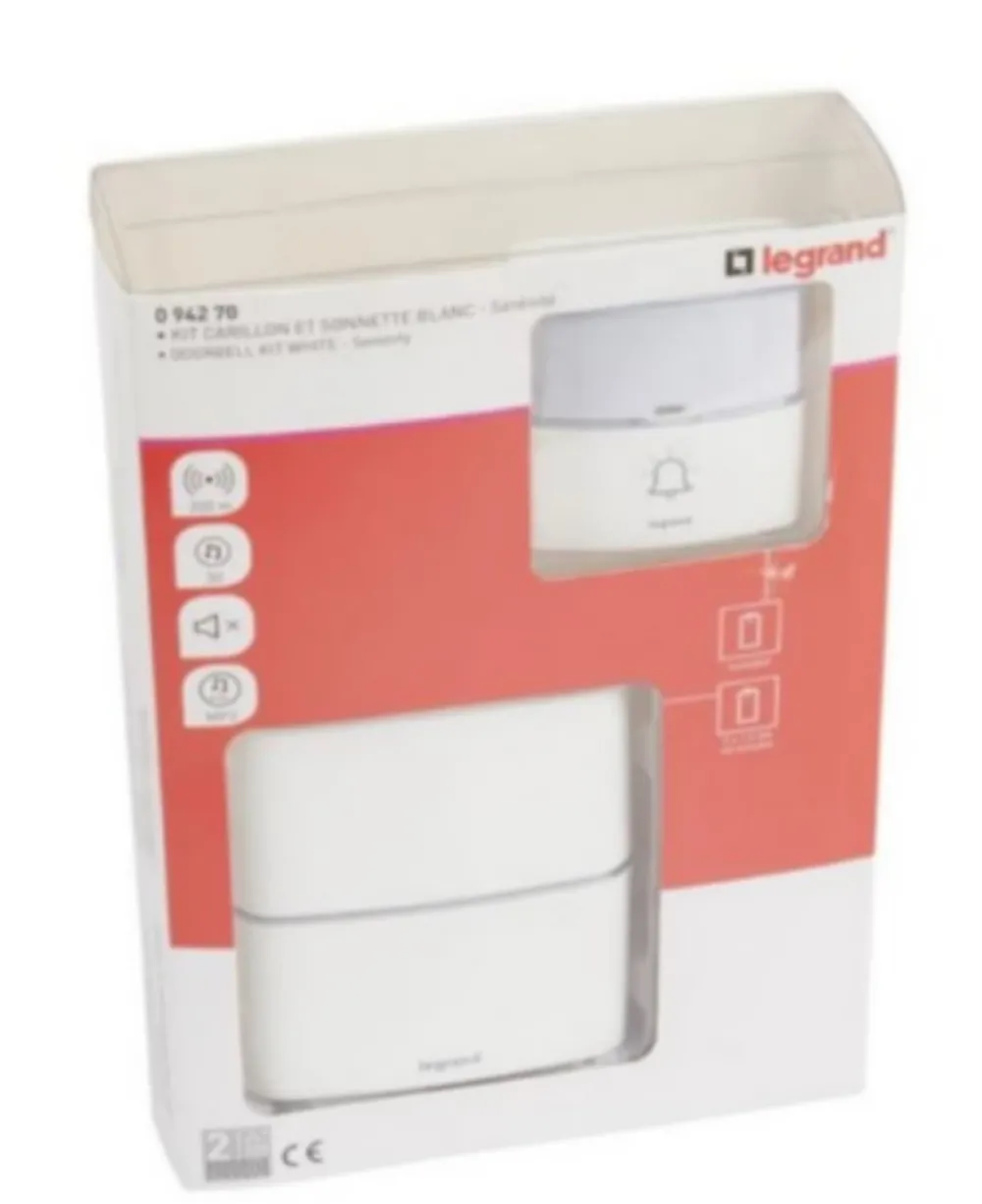 Legrand Kit Serénité carillon et sonnette sans fil 30 mélodies + MP3 alimentation par piles - blanc