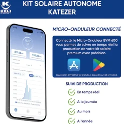 Keli France Panneau Solaire Plug And Play-Kit Solaire KATEZER Connecté 840W - Prêt à Brancher - PV Bifacial - Installation Facile - Suivi Direct - Pose : Sol, Mur, Balcon