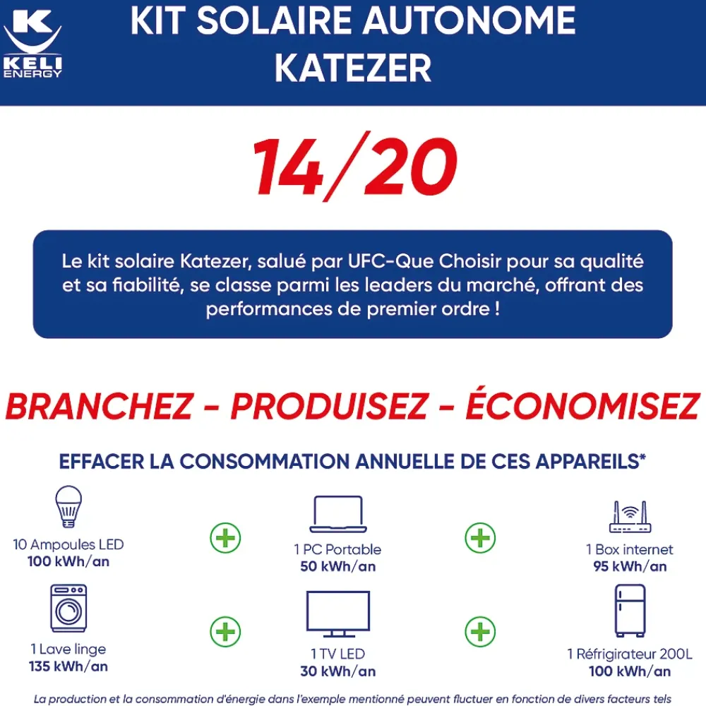 Keli France Kit Solaire KATEZER Connecté W - Prêt à Brancher - PV Bifacial - Installation Facile - Suivi Direct - Pose : Sol, Mur, Balcon