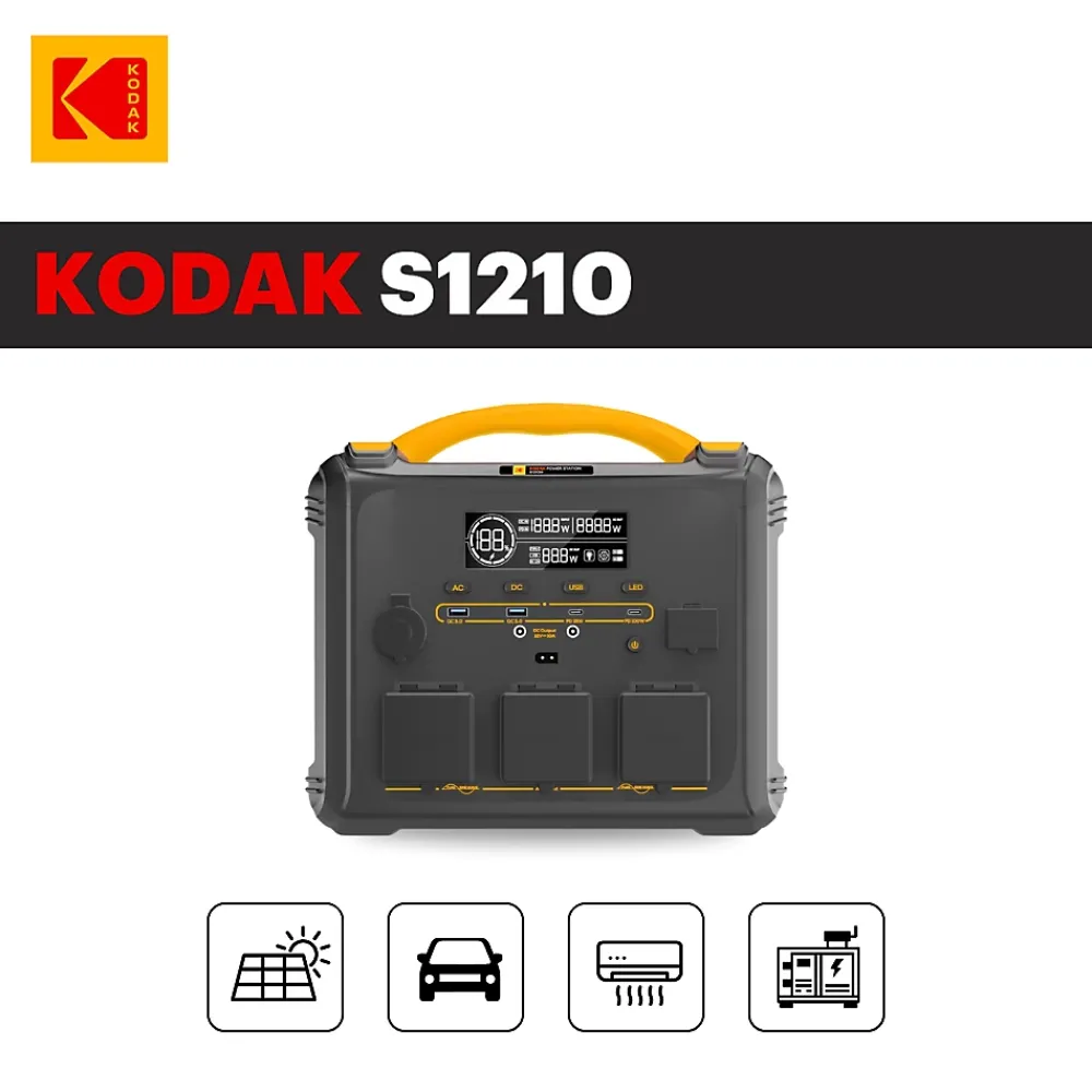 Kodak Kit Station d'Énergie Portable S1210 + Panneau Solaire 200W - Batterie 1102Wh - Multiport&Prises - Pour Camping Urgence