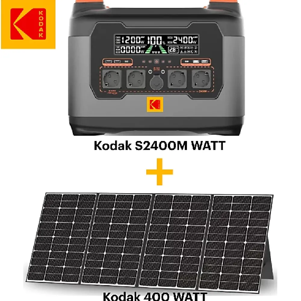 Kodak Kit Station d'Énergie Portable S2400 + Panneau Solaire 400W - Batterie 2047Wh - Micro-onduleur 800W - Maison, Camping..