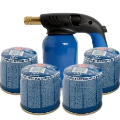 Kemper Lampe a souder Coque Acier Allumage piezo + 4 Cartouches de gaz 190gr STOP GAZ Perçables