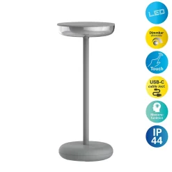 Näve Lampe de table à accu PASI intérieur extérieur métal plastique gris intensité variable tactile fonction mémoire hauteur 26cm