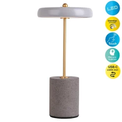Näve Lampe de table à accu 'SETA' grise 30 cm de haut en métal et béton, avec LED fixe