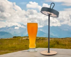 Näve Lampe de table LED à accu magnétique pour l'extérieur et l'intérieur, en métal et plastique gris, hauteur 36 cm