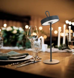 Näve Lampe de table LED à accu magnétique pour l'extérieur et l'intérieur, en métal et plastique gris, hauteur 36 cm