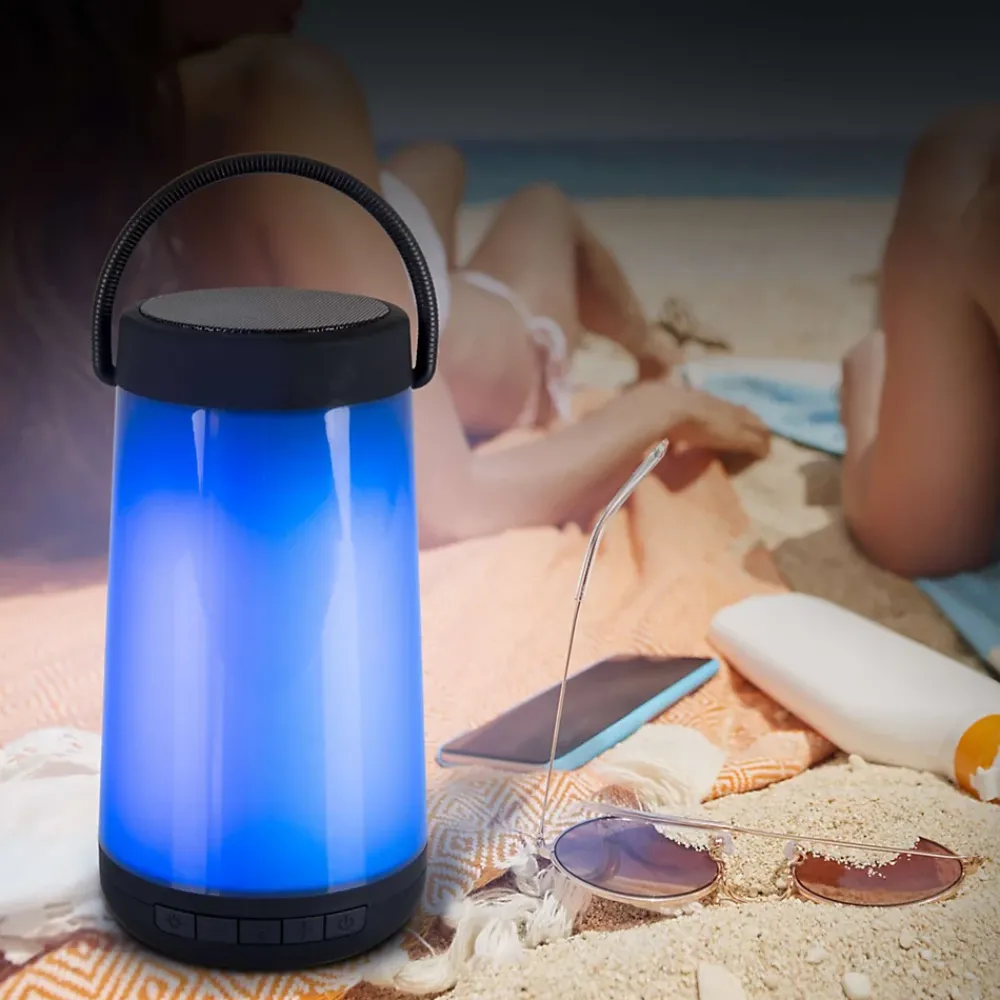 Näve Lampe de table LED avec haut-parleur BT 'FESTA' pour l'extérieur en plastique noir avec LED intégrées, hauteur 18 cm