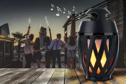 Näve Lampe de table LED 'Muna' avec haut-parleur Bluetooth pour l'extérieur, en plastique noir, avec LED intégrée, hauteur 16,5 cm