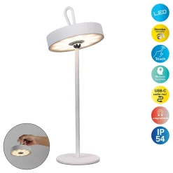 Näve Baladeuse-Lampe de table LED rechargeable magnétique 'ELLA' pour l'extérieur et l'intérieur, en métal et plastique blanc , hauteur 35 cm