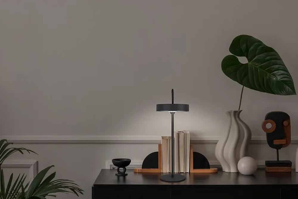 Näve Lampe de table LED rechargeable magnétique 'ELLA' pour l'extérieur et l'intérieur, en métal et plastique noir, hauteur 35 cm