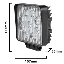 Stak Lampe de travail carrée 12/24 V, 27 W et 1 800 lumens, IP67. Noir