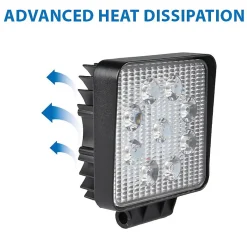 Stak Lampe de travail carrée 12/24 V, 27 W et 1 800 lumens, IP67. Noir