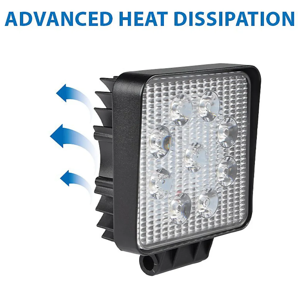 Stak Lampe de travail carrée 12/24 V, 27 W et 1 800 lumens, IP67. Noir
