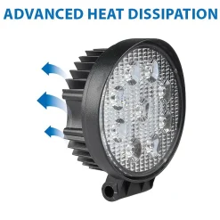 Stak Lampe de travail ronde 12/24 V, 27 W et 1 800 lumens, IP67. Noir