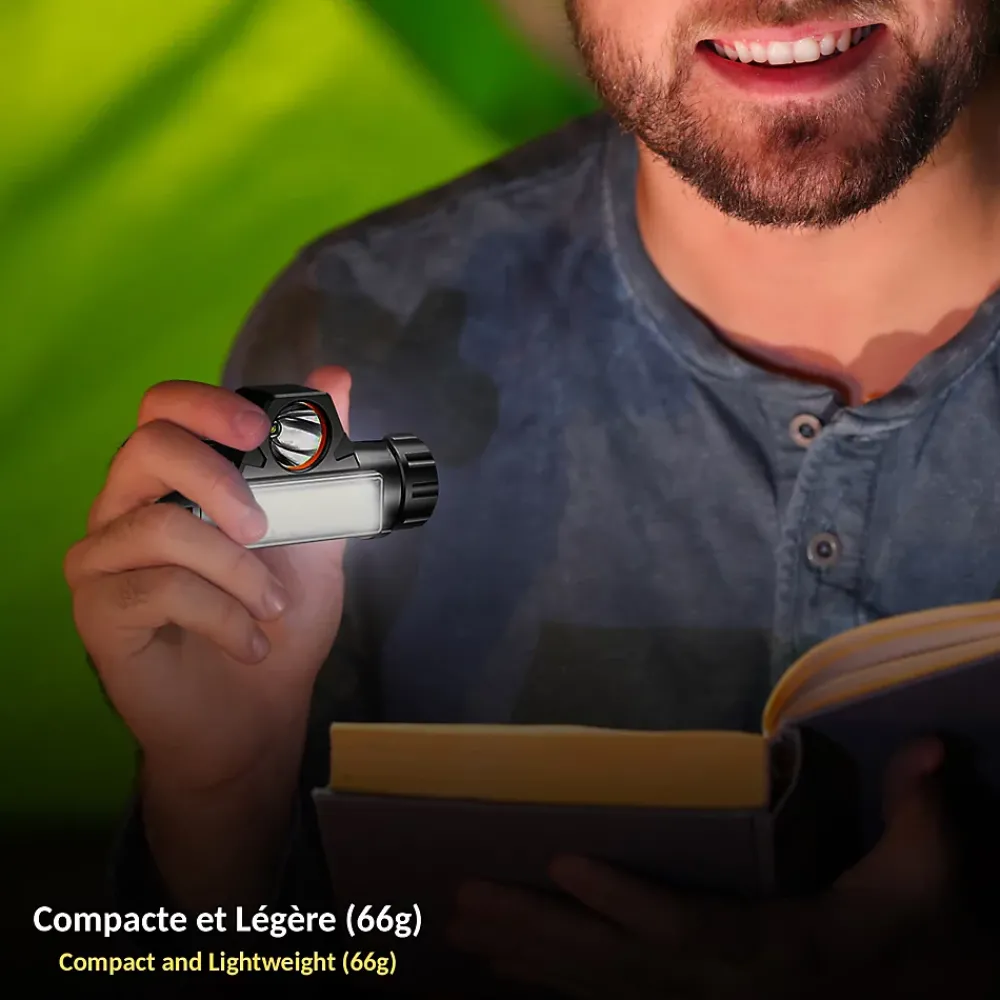 Fishtec Lampe Frontale Torche Détachable Recharge USB Boîtier Orientable