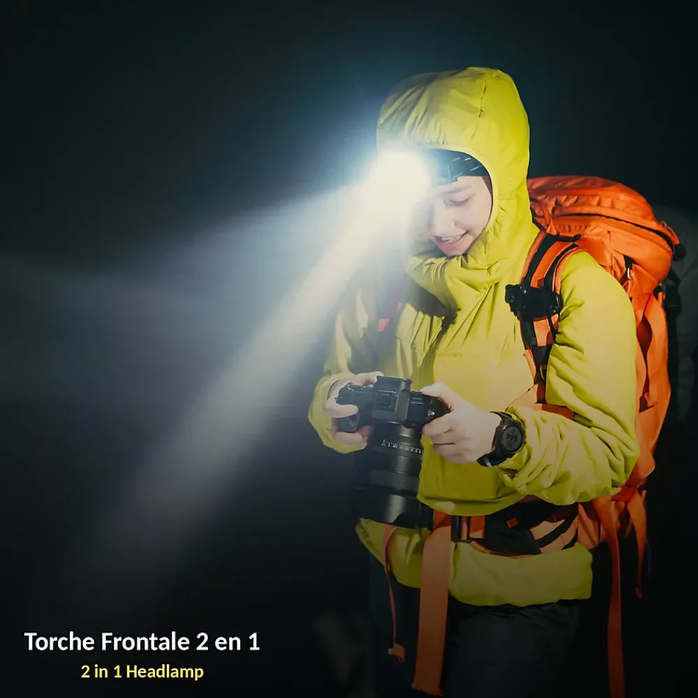 Fishtec Lampe Frontale Torche Détachable Recharge USB Boîtier Orientable