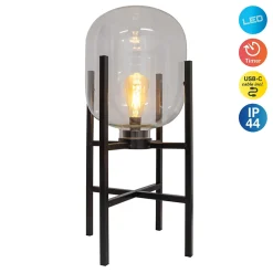 Näve Lampe LED sur socle 'LORA' hauteur 58 cm, en métal et verre, en métal noir et verre clair, pour l'intérieur et l'extérieur
