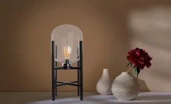 Näve Lampe LED sur socle 'LORA' hauteur 58 cm, en métal et verre, en métal noir et verre clair, pour l'intérieur et l'extérieur