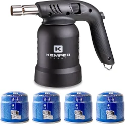 Kemper Lampe À Souder-Lampe à souder à gaz Professionnelle Utilisation 360 degrés Chalumeau Gaz Allumage piezo 4 Cartouches gaz Perçables