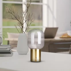 Näve Lampe table accu ALBERO métal laiton verre LED fixes dimmable capteur tactile hauteur 25cm