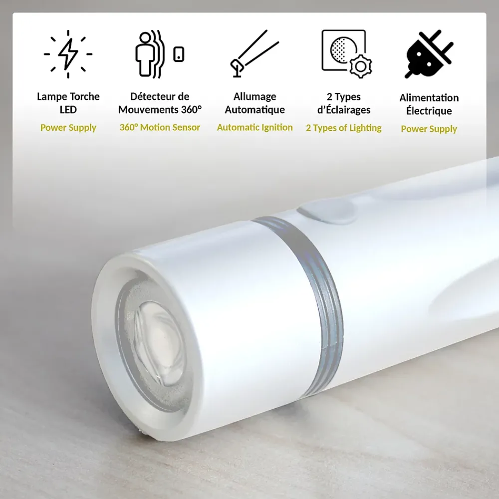 Fishtec Lampe Torche-Lampe Torche Veilleuse - Détecteur de Mouvements - Rechargeable
