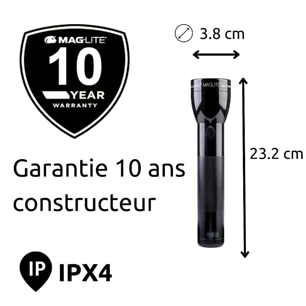 Maglite Lampe torche LED ML300L - IPX4 - 2 piles type D - 487 lumens - 23.1cm - Noir -