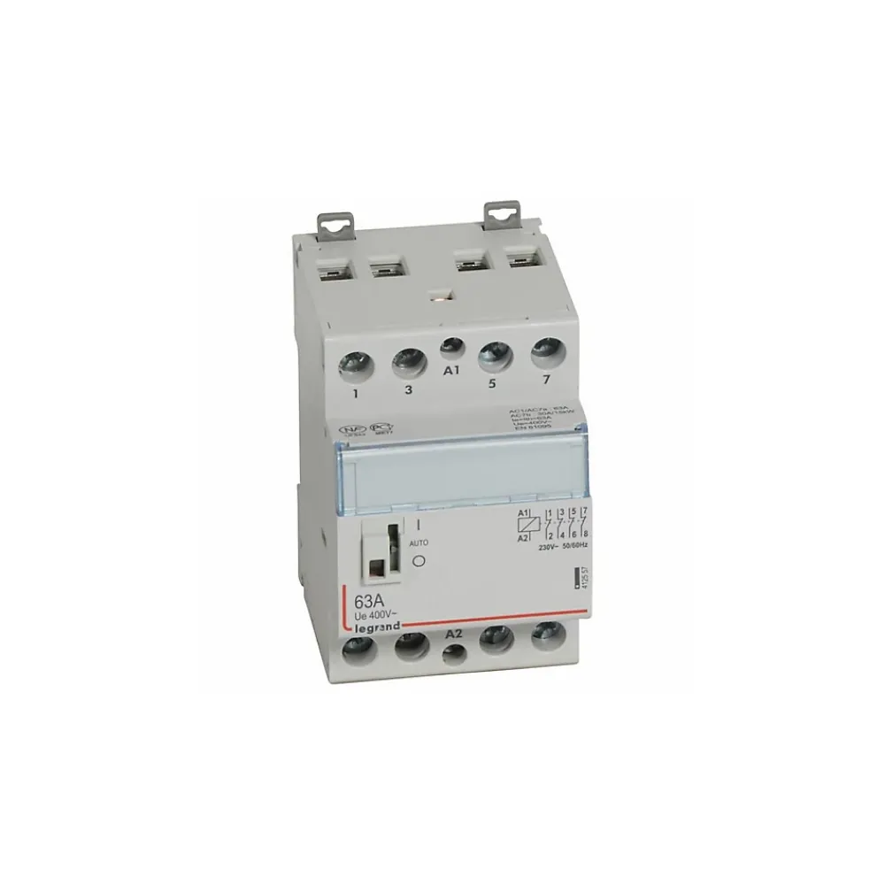 Legrand 412557 - Contacteur Jour Nuit Triphasé 4p Bobine 230v - 63a - Contact 4nf - 3 Modules