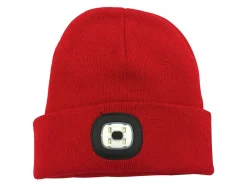 Velamp Lampe Frontale-LIGHTHOUSE: Bonnet avec lampe frontale LED rechargeable. Rouge