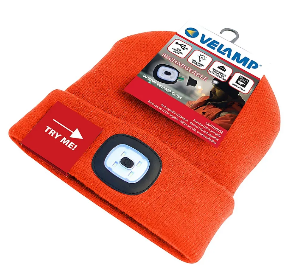 Velamp LIGHTHOUSE: Bonnet avec lampe frontale LED rechargeable. Orange