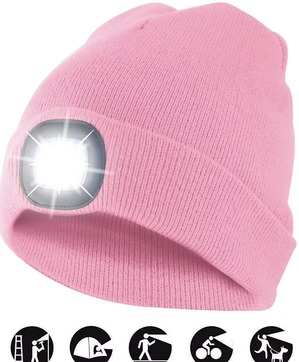 Velamp Lampe Frontale-LIGHTHOUSE: Bonnet avec lampe frontale LED rechargeable. Rose