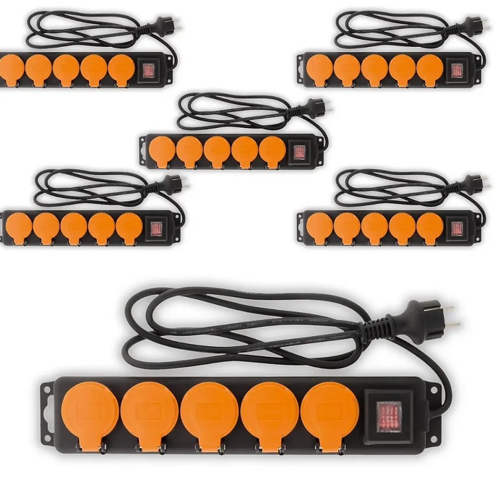 Zenitech Multiprise-Lot de 6 - Bloc étanche IP44 5 prises 16A 2P+T avec clapets et interrupteur - Câble HO5RRF 3G1mm² de 1,5m -